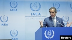 FILE - International Atomic Energy Agency (IAEA) Director General Rafael Grossi addresses the media during their Board of Governors meeting in Vienna, Austria, Sept. 9, 2024. 