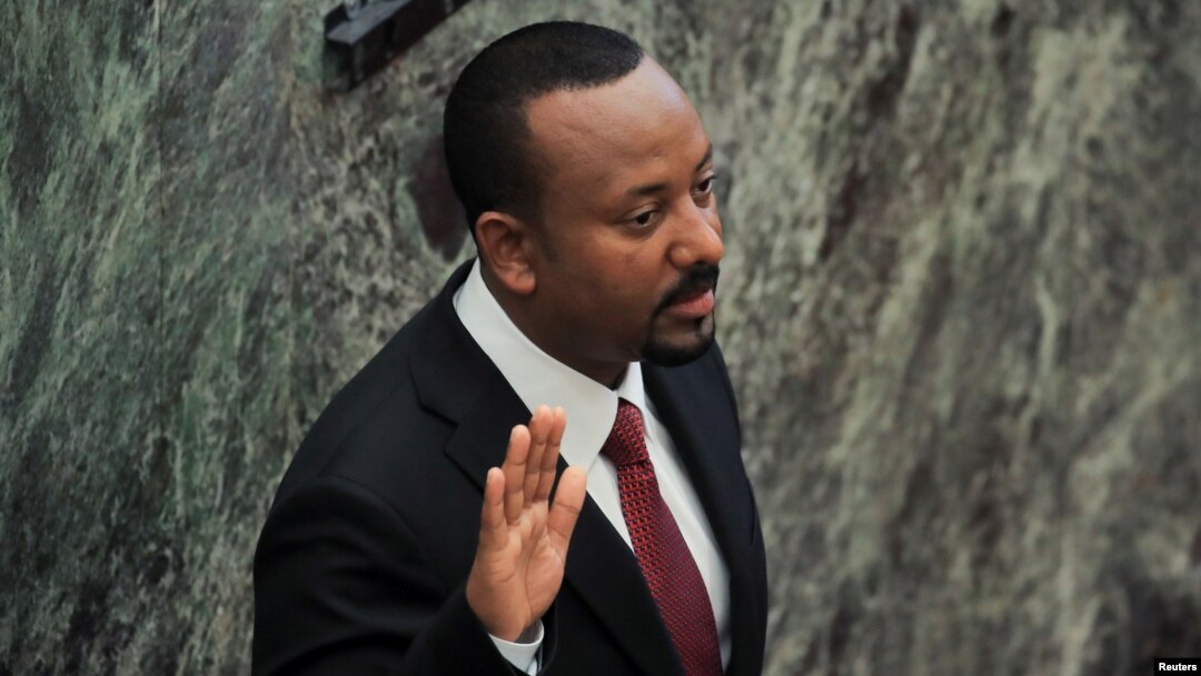 FILE - Ethiopia's Prime Minister Abiy Ahmed takes his oath during his incumbent ceremony at the Parliament building in Addis Ababa, Ethiopia, Oct. 4, 2021.
