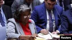 FILE - U.S. Representative to the United Nations Linda Thomas-Greenfield addresses the Security Council at U.N. headquarters in New York City, U.S., March 25, 2024