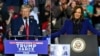 (COMBO) This combination of pictures created on November 01, 2024 shows
Former US President and Republican presidential candidate Donald Trump (L) speaks at a campaign rally at the PPL Center in Allentown, Pennsylvania, on October 29, 2024, and US Vice Pr