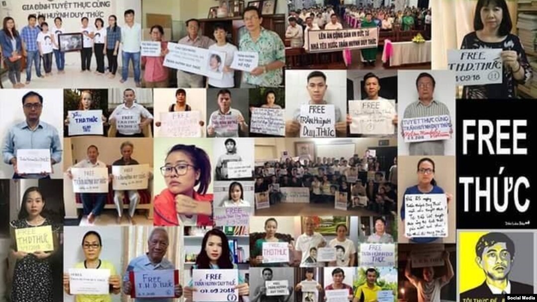 Nhiều người đồng hành tuyệt thực cùng tù nhân chính trị Trần Huỳnh Duy Thức. Facebook Tran Tuan Anh Viet.
