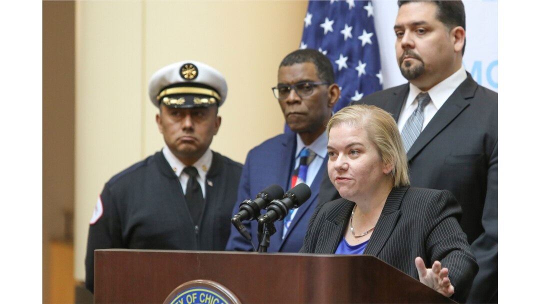 Dr. Allison Arwady, commissioner, Chicago Department of Public Health, speaks at a news conference, Jan. 24, 2020, in Chicago. A Chicago woman has become the second U.S. patient diagnosed with the dangerous new virus from China.