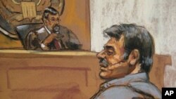 Sketch of Manssor Arbabsiar in a Manhattan courtroom, New York, Oct. 11, 2011.