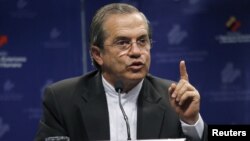 Ecuador's Foreign Minister Ricardo Patino addresses a news conference about WikiLeaks founder Julian Assange in Quito, Feb. 5, 2016. 