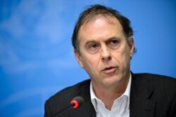 FILE - U.N. High Commissioner for Human Rights spokesperson Rupert Colville give a press briefing on Jan. 29, 2016 in Geneva.