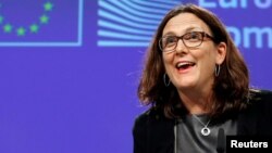 European Trade Commissioner Cecilia Malmstrom holds a news conference at the EU Commission headquarters in Brussels, Belgium, Nov. 9, 2016.