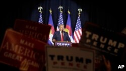 Republican presidential candidate Donald Trump speaks at a rally in Pueblo, Colorado, Oct. 3, 2016. 