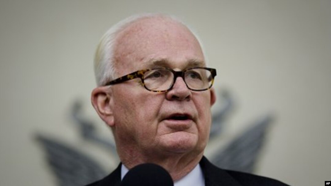 U.S. top envoy on Pyongyang, Stephen Bosworth appears for a short statement outside the U.S. mission in Geneva, Switzerland, Tuesday, Oct 25, 2011.