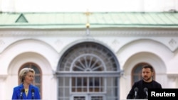 Урсула фон дер Ляйен и Владимир Зеленский: совместная пресс-конференция в украинской столице. 9 мая 2023 г. 