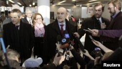 Herman Nackaerts, head of a delegation of the International Atomic Energy Agency (IAEA), speaks to media before departing for Iran, at the airport in Vienna, Austria, January 15, 2013. 