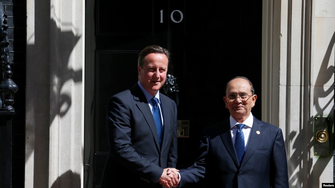 Tổng thống Miến Ðiện Thein Sein đã được Th3u tướng Anh David Cameron đón tiếp nồng nhiệt tại London, ngày 15/7/2013. 