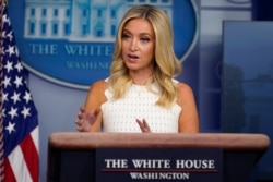 White House press secretary Kayleigh McEnany speaks during a press briefing at the White House, July 9, 2020.