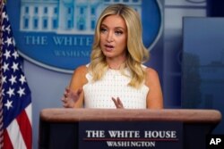 White House press secretary Kayleigh McEnany speaks during a press briefing at the White House, July 9, 2020.
