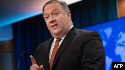 Ngoại trưởng Mike Pompeo trong một cuộc họp báo tại Bộ Ngoại Giao Hoa Kỳ, tháng Chín, 2018.