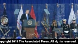 President Donald Trump speaks at the opening ceremony of the New York City Veterans Day Parade in New York, Nov. 11, 2019.