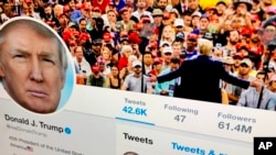 FILE - The U.S. President Donald Trump's Twitter feed is shown on a computer screen in New York, June 27, 2019.