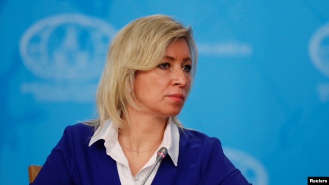 FILE - Russia's Foreign Ministry spokeswoman Maria Zakharova attends the annual news conference of acting Foreign Minister Sergey Lavrov (not pictured) in Moscow, Jan. 17, 2020.