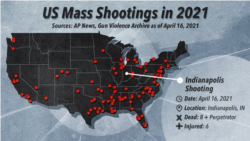 These are the locations of mass shootings in the U.S. so far this year, as of April 16, 2021.