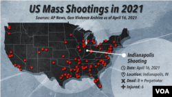These are the locations of mass shootings in the U.S. so far this year, as of April 16, 2021.