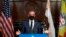 This still image taken from a live stream provided by Office of Mayor Eric Garcetti shows Los Angeles Mayor Garcetti wearing a protective face mask during his daily news conference in Los Angeles on April 1, 2020.