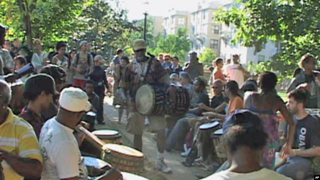 About 150 drummers from all walks of life gather each Sunday in a Washington, DC park for an impromptu musical get-together.