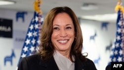 TOPSHOT - US Vice President and Democratic presidential candidate Kamala Harris speaks at her campaign headquarters in Wilmington, Delaware, on July 22, 2024.