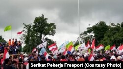 Aksi Demo Pekerja Freeport yang Dilakukan Awal Juni Lalu (Courtesy Serikat Pekerja Freeport)