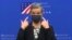 In this image taken from a video footage run by Taiwan's CTS via AP Video, Sandra Oudkirk, the new director of the American Institute in Taiwan, the de facto embassy, speaks during her first public news conference held in Taipei, Taiwan on Oct. 29, 2021.