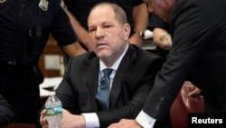 FILE - Film producer Harvey Weinstein sits during his hearing at Manhattan Criminal Court in New York, Oct. 11, 2018. 