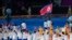 2023年9月23日，周六，朝鲜运动员和代表团官员参加在中国杭州举行的第19届亚运会开幕式。(美联社)