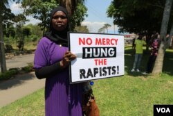 Protester Sakina Majawa works as a producer at Chanco Community Radio Station In Zomba City. (Lameck Masina/VOA)