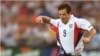 U.S. team player Preki, from Belgrade, Yugoslavia (R), dribbles the ball upfield past Dema Kovalenko, from Kiev, Ukraine, at the Major League Soccer All-Star game in Washington, August 3, 2002. 