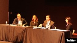 Panelistas en discusión NAFTA en la Era de Trump, en el Festival SXSW 2017, en Austin, Texas.