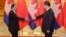 中国国家主席习近平在北京人大会堂会晤到访的柬埔寨首相洪森（左）。（2014年11月7日）