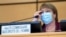 United Nations' High Commissioner for Human Rights Michelle Bachelet adjusts her glasses during the opening of 45th session of the Human Rights Council, at the European U.N. headquarters in Geneva, Switzerland, Sept. 14, 2020.