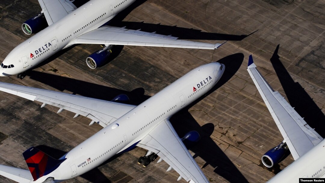 Delta Air Lines passenger planes parked in Birmingham