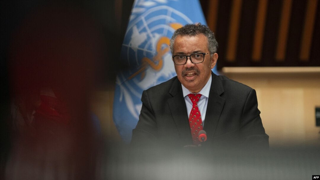 WHO Director-General Tedros Adhanom Ghebreyesus attends the 147th session of the WHO Executive Board held virtually by videoconference, amid the COVID-19 pandemic, May 22, 2020, in this image provided by the World Health Organization in Geneva. 