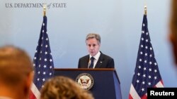 El Secretario de Estado de Estados Unidos, Antony Blinken, habla durante una conferencia de prensa en Tel Aviv, Israel, el 12 de octubre de 2023. [REUTERS]