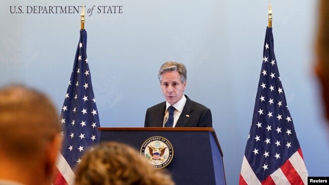 El Secretario de Estado de Estados Unidos, Antony Blinken, habla durante una conferencia de prensa en Tel Aviv, Israel, el 12 de octubre de 2023. [REUTERS]