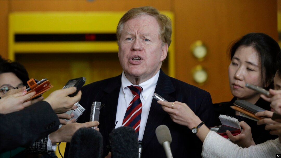 FILE - In this April 7, 2014, photo, U.S. special envoy for North Korean human rights issues Robert King answers reporters' questions at the Foreign Ministry in Seoul, South Korea.