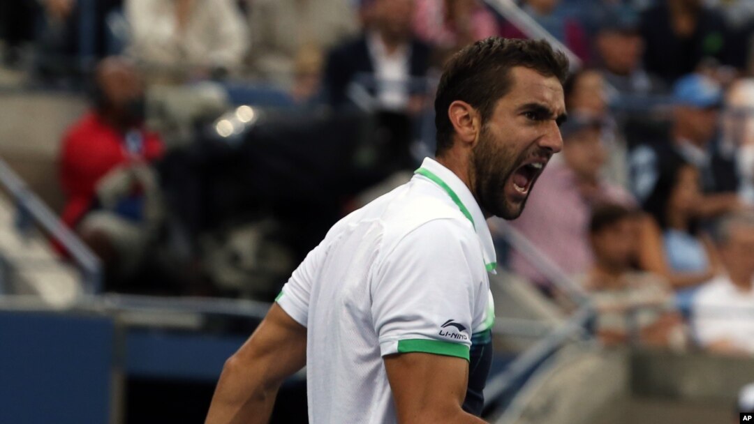 Marin Cilic dari Kroasia setelah mengalahkan petenis Jepang Kei Nishikori dalam final AS Terbuka (8/9). (AP/Mike Groll)