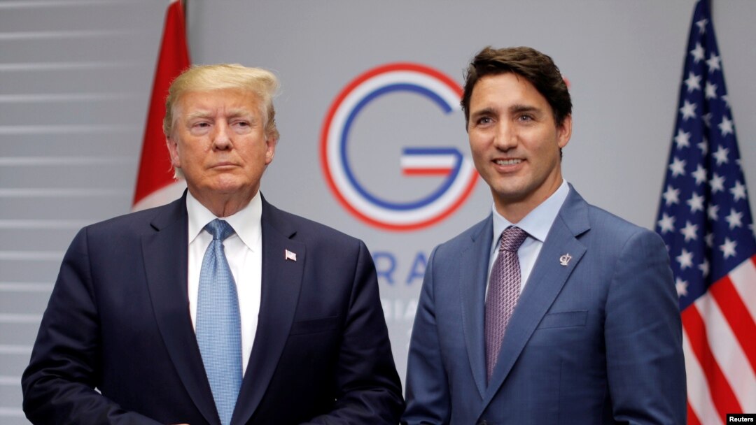 U.S. President Donald Trump and Canada's Prime Minister Justin Trudeau hold a bilateral meeting during the G7 summit in Biarritz, France, August 25, 2019.