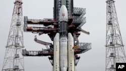 This July 2019, photo released by the Indian Space Research Organization (ISRO) shows its Geosynchronous Satellite Launch Vehicle (GSLV) MkIII-M1 being prepared for its July 15 launch in Sriharikota, an island off India's south-eastern coast. India