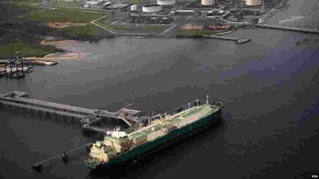 A ship berths near the Nigeria Liquified Natural Gas company (NLNG) near Finima village.