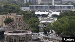 Vista parcial de la ceremonia por el 75 aniversario de la bomba atómica en Hiroshima, Japón, el 6 de agosto de 2020.