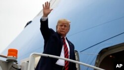 President Donald Trump leaves O'Hare International Airport after speaking at the International Association of Chiefs of Police Annual Conference and Exposition, Oct. 28, 2019, in Chicago. 