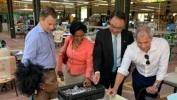 FILE - From left, the World Bank's Erik Bethel, Saint Lucia Gov. Nancy Charles, Taiwan Amb. to Saint Lucia Shen Cheng-tsung, and U.S. Department of State official Corey Johnston visit a U.S.-owned firm, in Saint Lucia, Nov 6. 2019. (@USEmbassyBbdos)