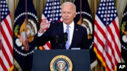 President Joe Biden speaks about the COVID-19 response and vaccinations in the State Dining Room of the White House, Sept. 24, 2021.