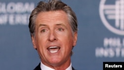 FILE - Gavin Newsom, governor of the U.S. state of California, shown here speaking in Beverly Hills, California, on May 2, 2023, will begin a weeklong visit to China on Oct. 23.