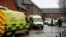 Emergency vehicles behind pub visited by former Russian intelligence officer Sergei Skripal and his daughter Yulia before they found poisoned, Salisbury, Britain, March 28, 2018.